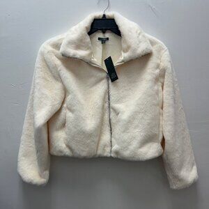 K-167 Wild Fable Women's Size Small Cream Faux Fur Zip-Up Cropped Jacket